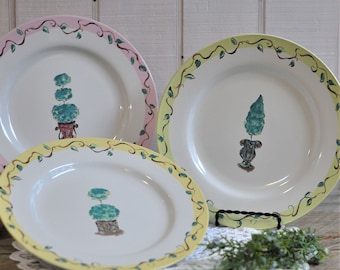 Set of Three Wall Plate Display, Salad Plates, Rosanna, Garden Topiary Tree Sunroom Decor, Plant Lover, Spring Tablescape, Bridal Tea Party