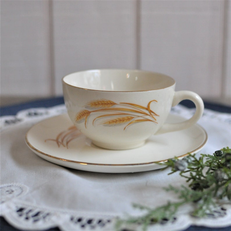 Vintage Tea Cup and Saucer, Homer Laughlin Wheat, 22k Gold, Bridal Wedding Dinner, Replacement, Afternoon Tea Party, Elegant Table Scape image 1