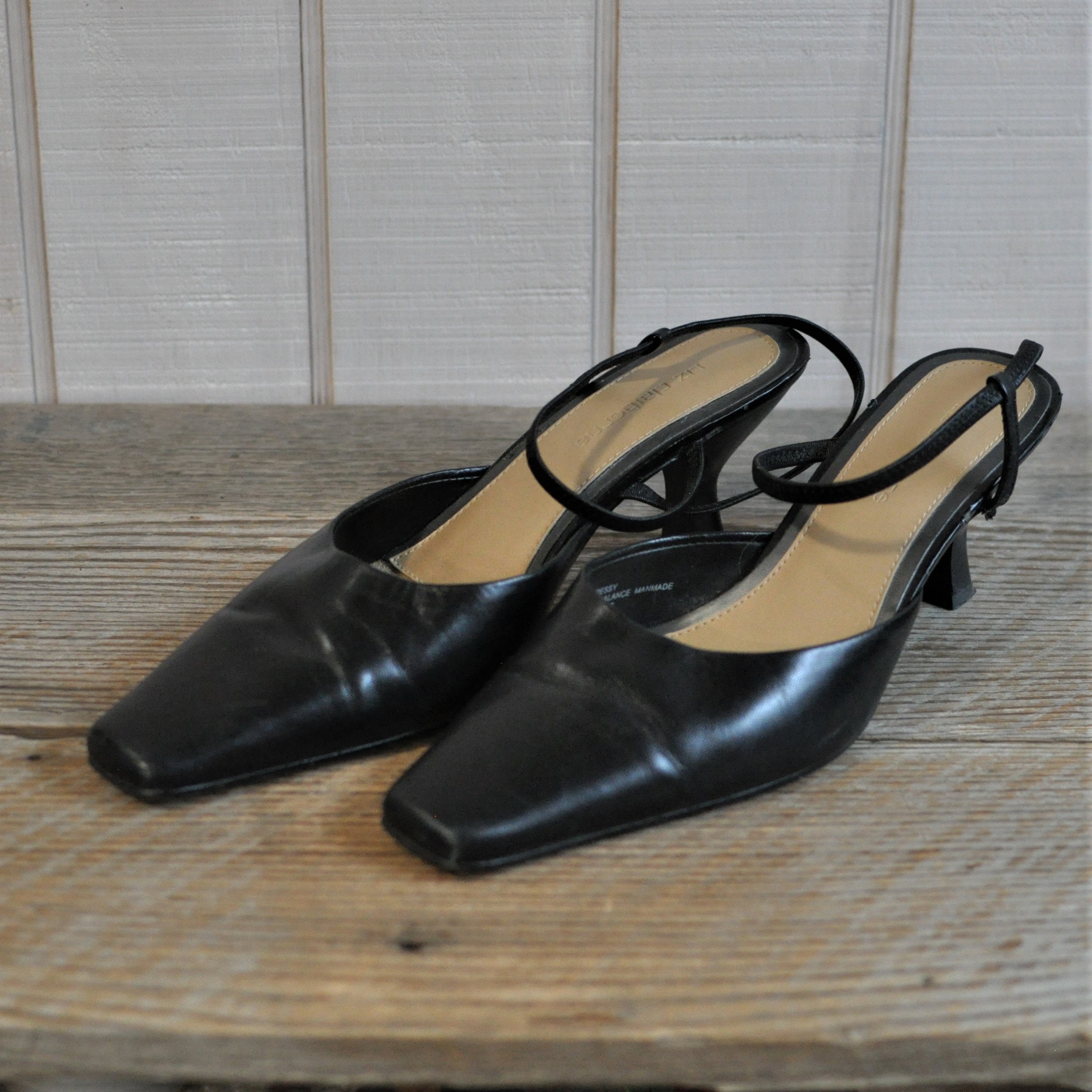 Liz Claiborne Dressy Sling Back Size 8.5 Black Leather - Etsy