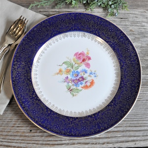 Homer Laughlin Cobalt Blue, Gold Filigree, Dinner Plate, Floral, Replacement China, Elegant Tableware, Wedding Gift Bridal Tea Party For Mom