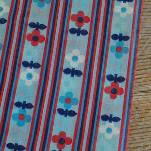 4 Yards Vintage, Semi Sheer Cotton Blend Fabric, Striped, Floral, Apparel, Festive Home Decor, Red White and Blue, Curtain, Lightweight