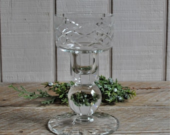 Crystal Candle Stick Holder, Pillar Taper Candle, Elegant Cut Trellis, Wedding Gift, Anniversary, For Mom, Art Glass Collector Curio Display