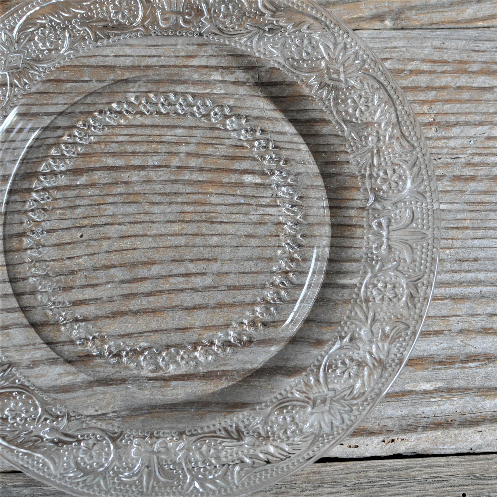 Clear Glass Luncheon Plate Set Pressed Glass Serving Plates Etsy