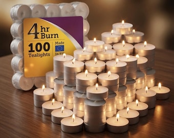 Paquete de 100 velas de té sin perfume, sin humo ni goteo, con una duración de 4 horas.