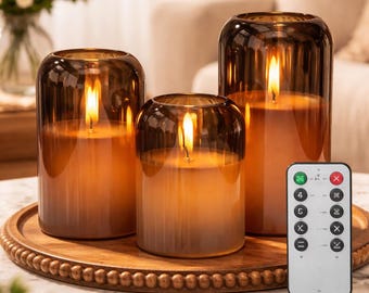Juego de velas de vidrio sin llama, velas LED parpadeantes con control remoto