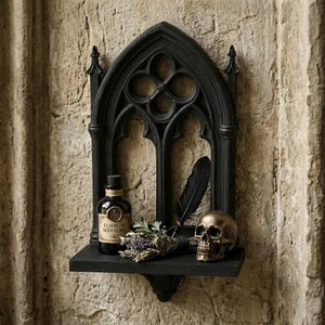 Gothic Cathedral Window Floating Shelf 3D Printed Dark Academia Wall Decor Witchy Altar Display Stand Crystal Holder Spooky Room Ornament