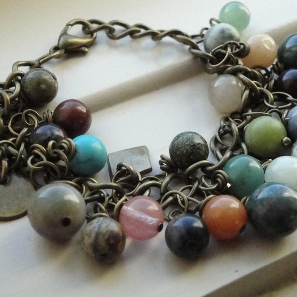 Jade, Jasper, Bronze, Bubblegum Bracelet