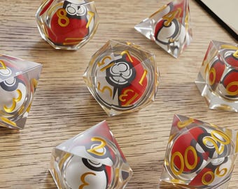 Pokemon Resin Würfel Set | Pokeball Polyedrischer Würfel für DND | Handgefertigter 7 Teiliger TTRPG Sharp Edge Würfel | Dungeons and Dragons Gamer Geschenk