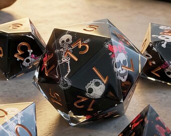 Handmade Skeleton Resin Dice, Sharp Edge Polyhedral DND, Gothic Skull RPG Gaming (Set of 7)