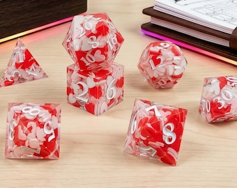 Handmade Resin Set, Sharp Edge Heart Polyhedral Dice, TTRPG Gift, 7-Piece Set