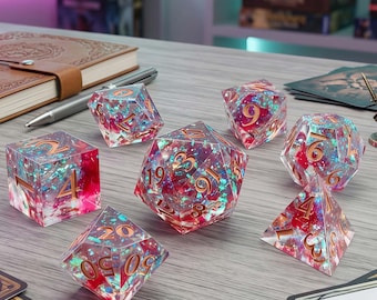 Handmade Floral Resin Dice Set Skulls, Sharp Edge DND Dice for Role Playing Games