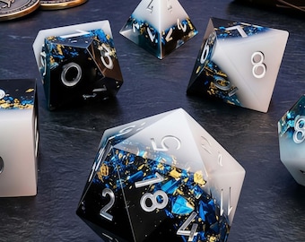 Handmade Sharp Edge Resin Dice Set, Cosmic Abyss Swirl Polyhedral TTRPG Dice