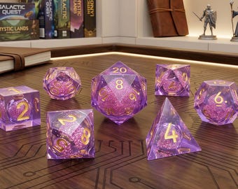 Liquid Core Resin Dice Set, Glitter Swirl Polyhedral Dice for DND RPG Pathfinder