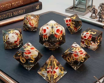 Handmade Skull Resin Dice Set, Sharp Edge Polyhedral Dice for D&D Pathfinder, TTRPG Gift