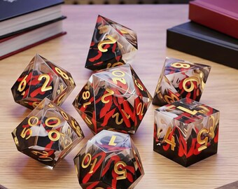 Handmade Volcano Resin Dice Set, Sharp Edge Polyhedral RPG Dice, D&D Landscape Dice