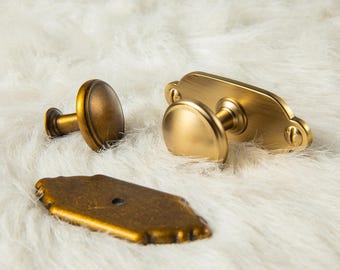Antique Brass Cabinet Knob with Backplate, Zinc Alloy Drawer Pull