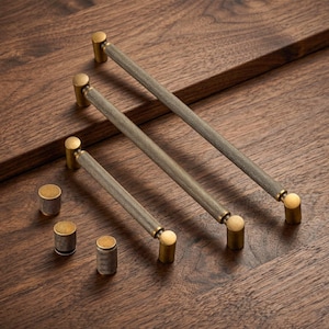 Antiker Messing Gerändelter Schrankgriff / Schubladengriffe aus Champagnerbronze / Retro Vintage Schrankgriffe