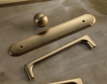 Champagne Bronze Cabinet Pulls with Backplate, Zinc Alloy Dresser Handles