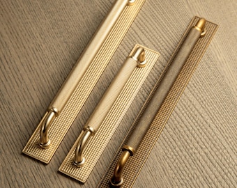Antique Brass Knurled Cabinet Pull Handle with Backplate/Champagne Bronze Knurled Drawer Handles/Vintage Retro Dresser Pulls/home decor