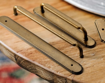 Antique Brass Cabinet Pulls with Backplate, Zinc Alloy Handles
