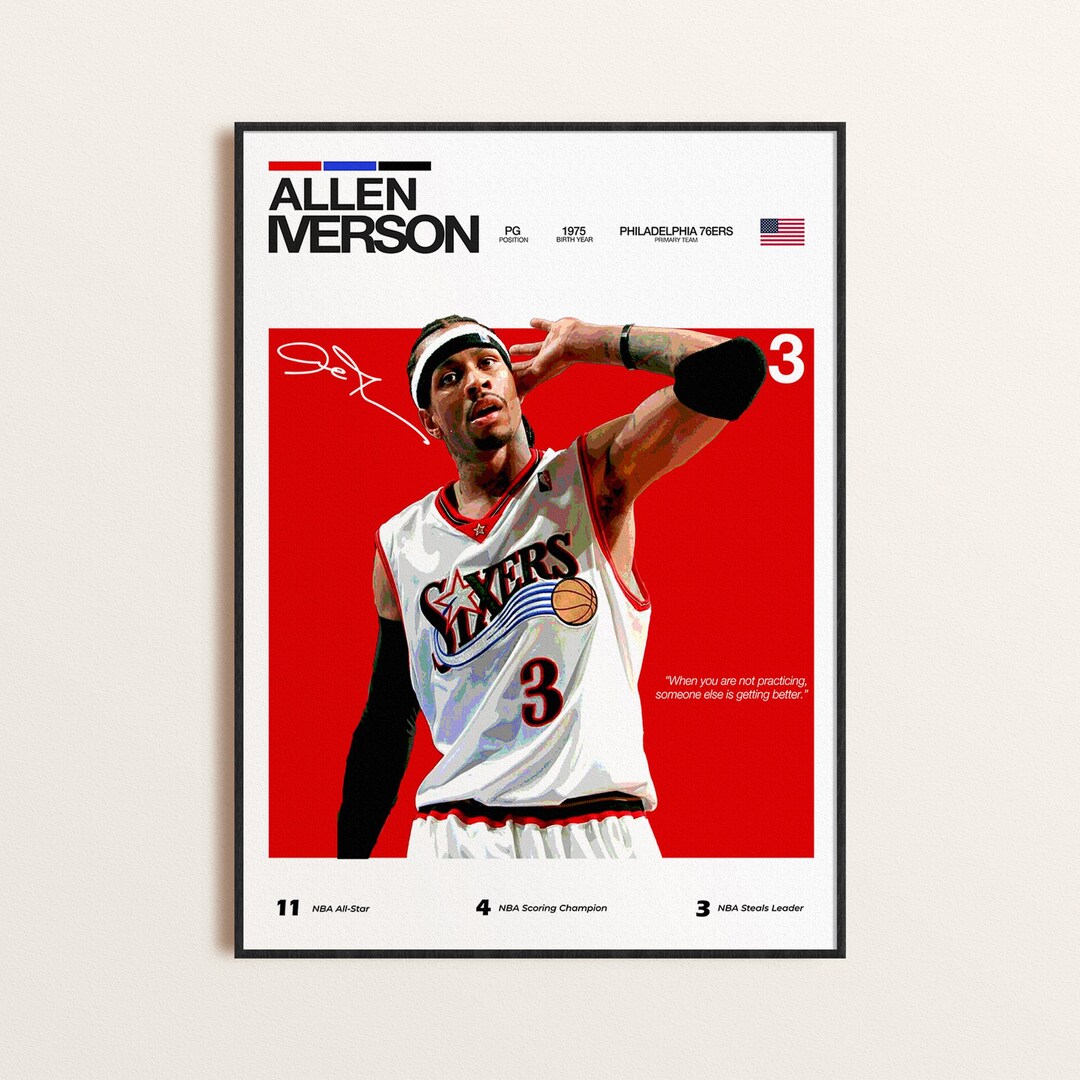Allen Iverson Poster, NBA Legends Wall Art, Basketball Digital Download ...