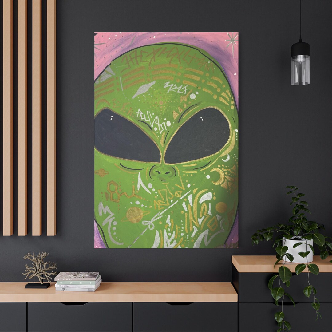 Psychedelic Alien Face Art Canvas Print | Outer Space Wall Decor ...