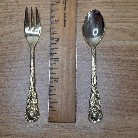 Vintage Rostfrei Esmeyer Gold Electroplate Rose Handled Dessert Set 30 Pieces