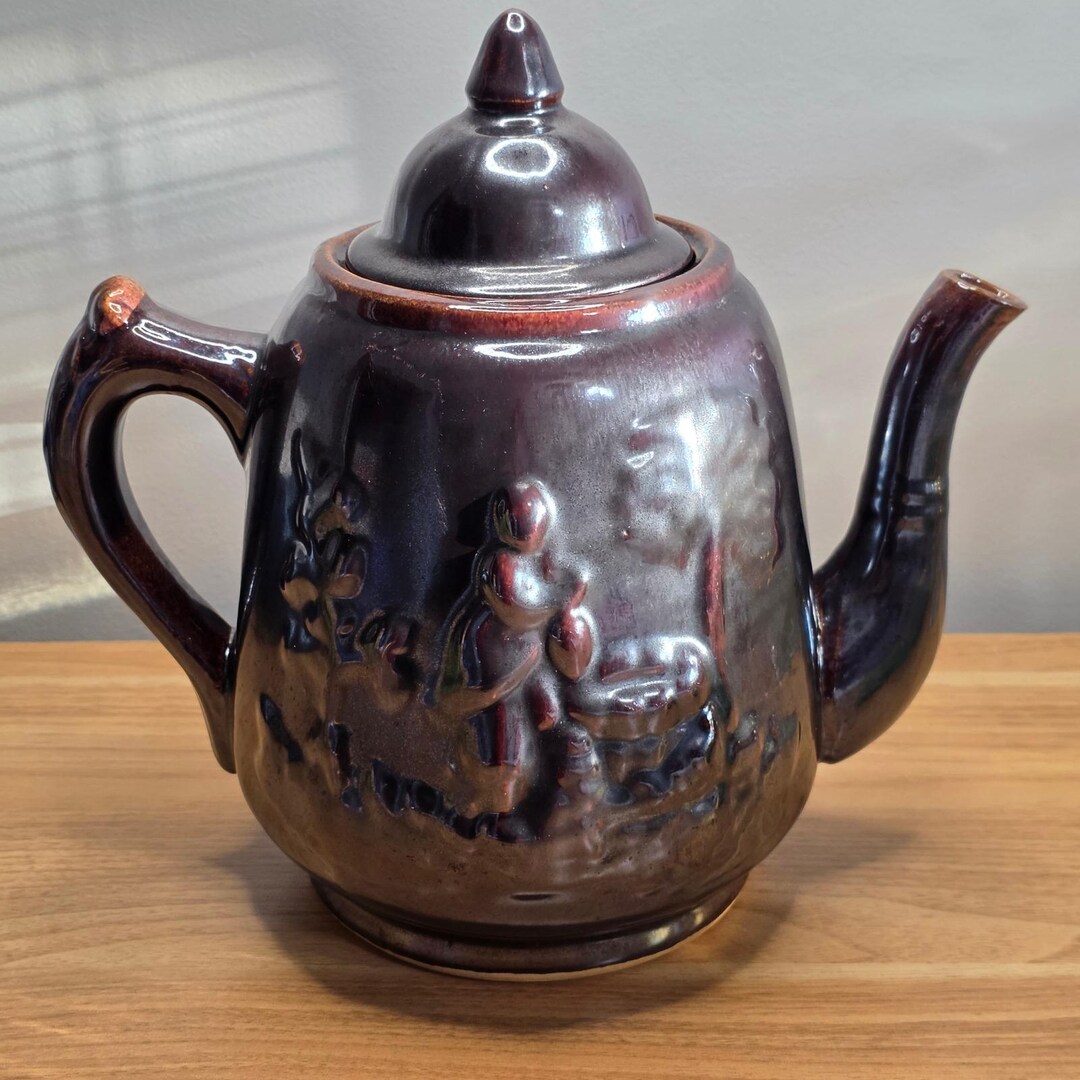 Antique Rockingham Pottery Rebekah at the Well Teapot With Lid 10