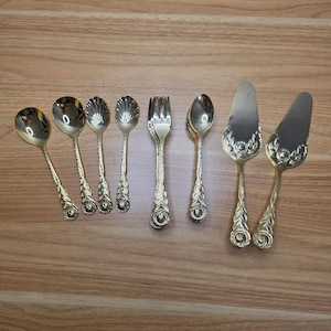 Vintage Rostfrei Esmeyer Gold Electroplate Rose Handled Dessert Set 30 Pieces