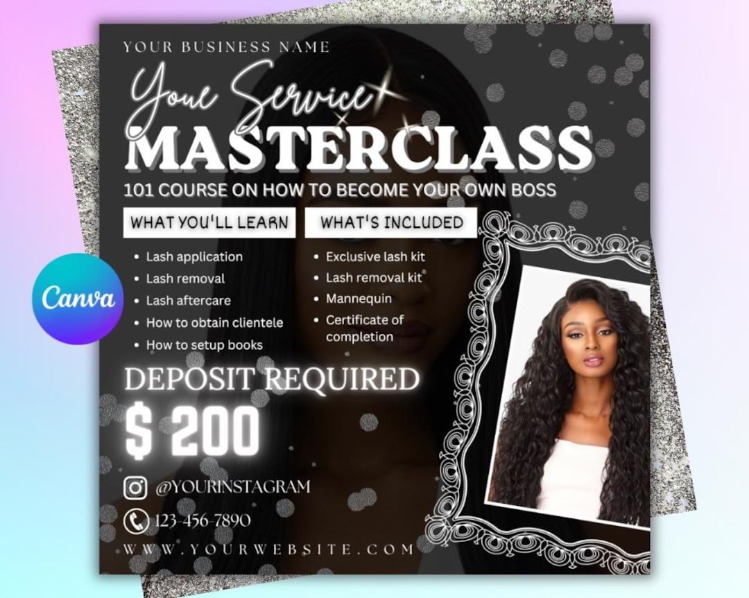 Masterclass Flyer Editable Masterclass Flyer Design Canva Flyer Template Makeup Class ...