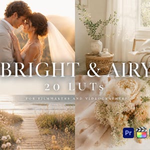 20 Bright & Airy LUTs - Clean Cinematic LUT Pack for Wedding, Lifestyle, Travel Video, Premiere Pro, Final Cut