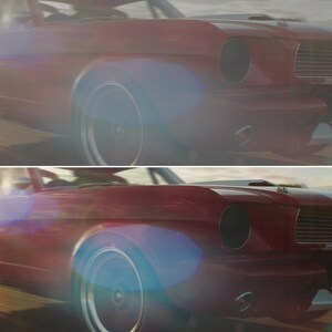 Puede incluir: Un coche deportivo rojo cl&aacute;sico con rayas blancas se captura en movimiento. El coche presenta faros redondos y una carrocer&iacute;a aerodin&aacute;mica. La imagen transmite velocidad y potencia, con un fondo borroso que sugiere movimiento r&aacute;pido.