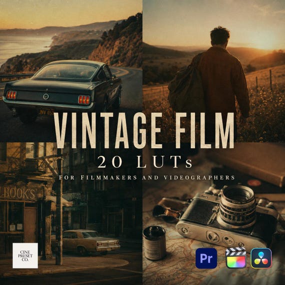 20 Vintage Film LUTs – Cinematic Color Grading Pack (Digital Download)