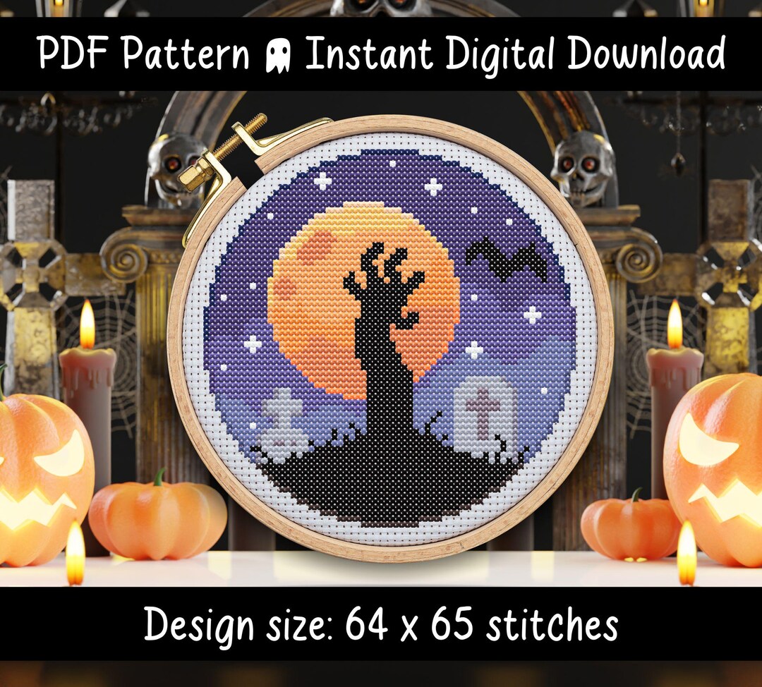 Zombie Graveyard Spooky Cross Stitch Pattern | PDF Digital Download - Etsy