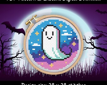 Halloween Ghost Cross Stitch Pattern, Beginner Friendly (PDF Digital Download)