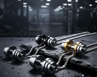 Dumbbell Pendant Necklace, Stainless Steel Weightlifting Jewelry