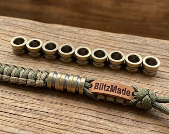 Juego de 10 cuentas de paracord de latón antiguo hechas a mano - Cuentas de cordón estilo "Roller" para cuchillos EDC, linternas y cuentas de barril tácticas.