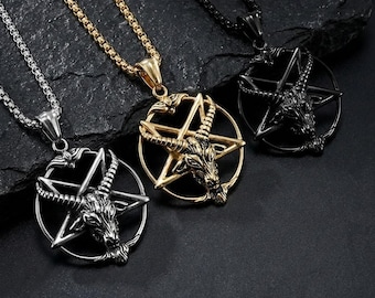 Collar de pentagrama de cabra cornuda, colgante de estrella invertida oculta, amuleto gótico inspirado en Baphomet, joyería esotérica oscura para hombres y mujeres.