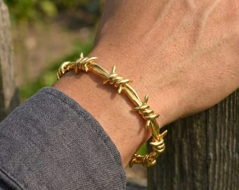 Brazalete de alambre de púas para hombres y mujeres • Brazalete de espinas de acero inoxidable • Joyería gótica vanguardista • Regalo de ropa urbana industrial