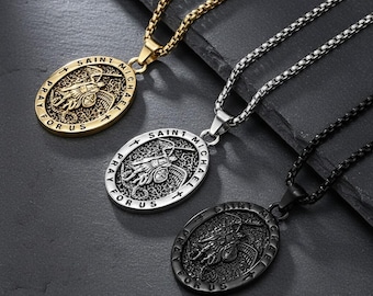 Collar con medallón de San Miguel para hombre / Joyería protectora de acero inoxidable