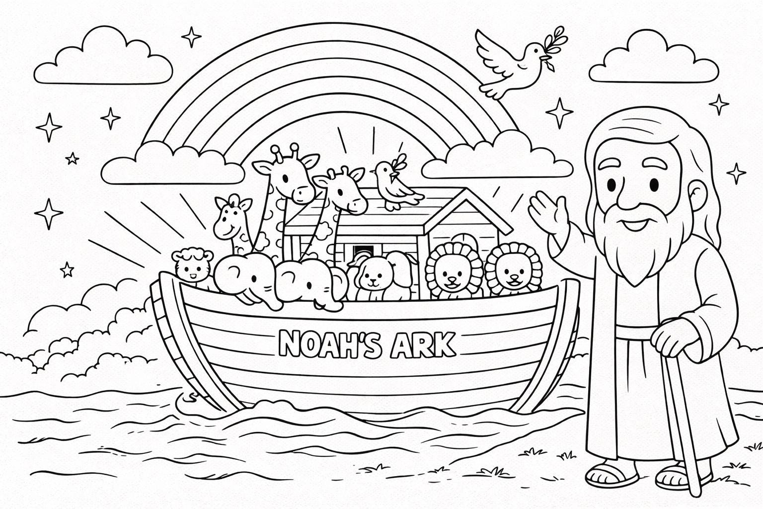 Noah's Ark Coloring Page: Bible Story Printable (PDF & PNG) - Etsy
