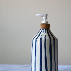 Blue stripes porcelain soap pump