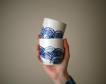 Petit café / Small coffee/ blue wave set of 2 cups