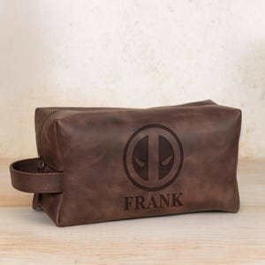 Engraved Deadpool Leather Dopp Kit, Custom X-Men Toiletry Bag, Personalized Superhero Gift, Men’s Comic Travel Organizer, Grooming Organizer image 7