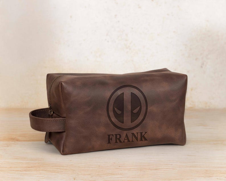 Engraved Deadpool Leather Dopp Kit, Custom X-Men Toiletry Bag, Personalized Superhero Gift, Men’s Comic Travel Organizer, Grooming Organizer image 7