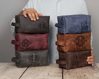 Engraved Deadpool Leather Dopp Kit, Custom X-Men Toiletry Bag, Personalized Superhero Gift, Men’s Comic Travel Organizer, Grooming Organizer