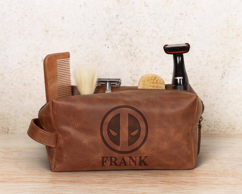 Engraved Deadpool Leather Dopp Kit, Custom X-Men Toiletry Bag, Personalized Superhero Gift, Men’s Comic Travel Organizer, Grooming Organizer image 9