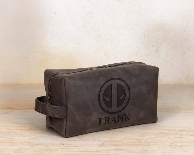 Engraved Deadpool Leather Dopp Kit, Custom X-Men Toiletry Bag, Personalized Superhero Gift, Men’s Comic Travel Organizer, Grooming Organizer image 8