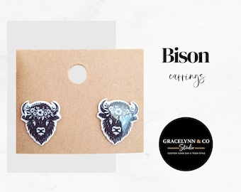 Mini Bison Earrings | Mini Buffalo Earrings | Shimmery Bison  Head Floral Crown