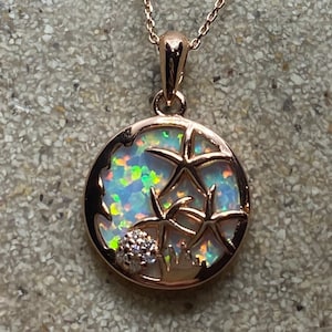 Vintage Fire Opal Starfish Pendant in 925 Sterling Silver with 14k Rose Gold Vermeil Choker Necklace